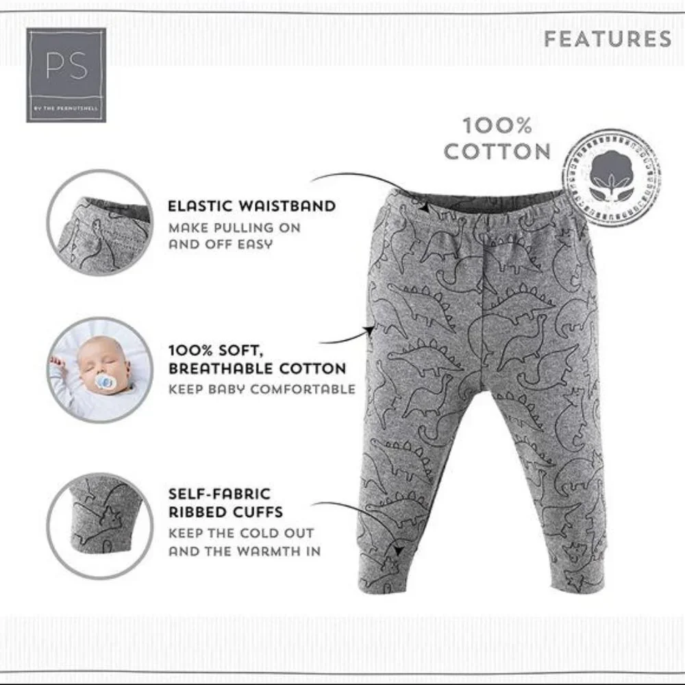Camo and Dinosaur Baby Pants for Boys | 5 Pack Set | Newborn to 24 Month Sizes - Picture 2 of 7